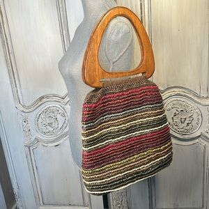 Retro Waterproof Wood Handle Tote Beach Bag